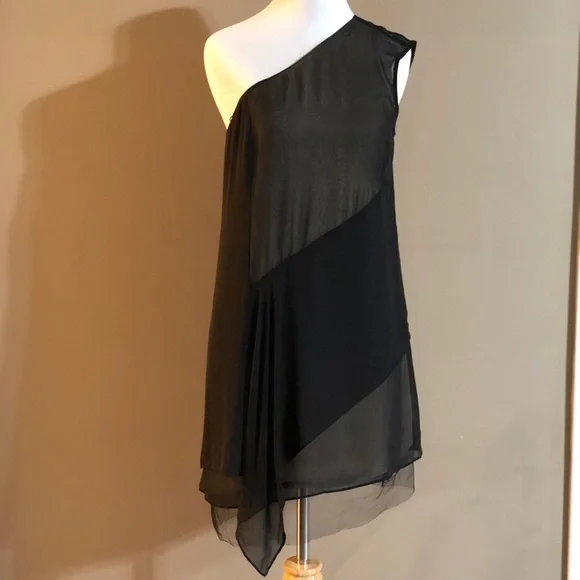 BCBG Black One Shoulder Cocktail Dress Size Xsmall